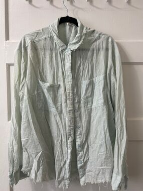 Millibon Mint Green blue Distressed Lightweight Button-Up Shirt